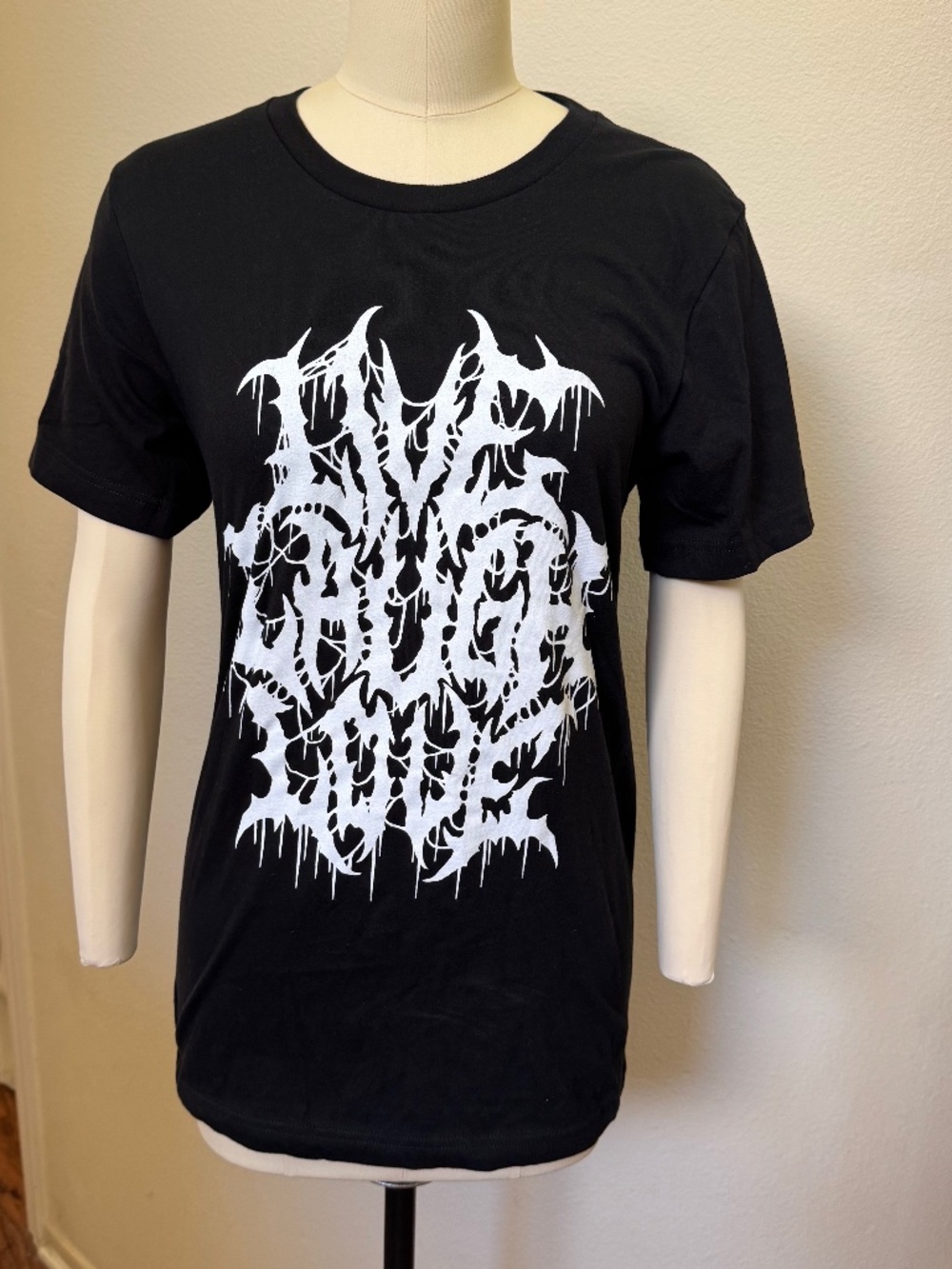 NWOT - "Live Laugh Love" heavy metal-style Unisex 100% Cotton t-shirt, black